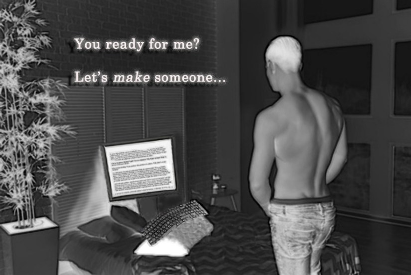 Back view of muscular heterosexual husband with nude torso undre